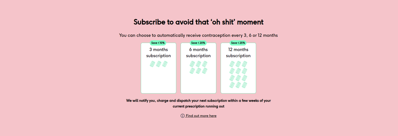 Choosing a three, six or twelve month contraception subscription on The Lowdown so prescriptions never run out